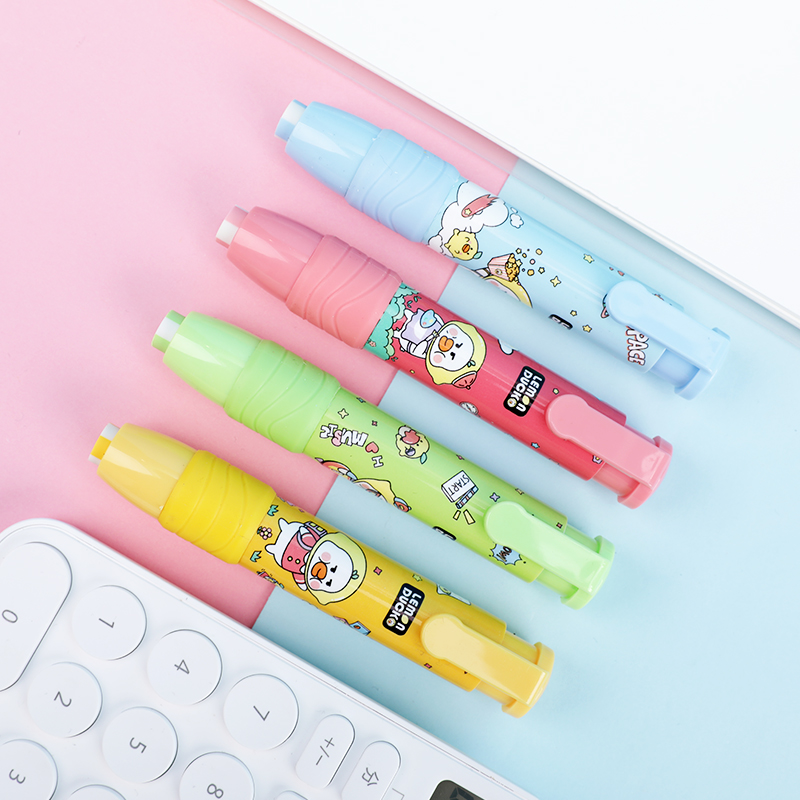 Pressed Retractable Double Color Eraser Strip Pen Shape