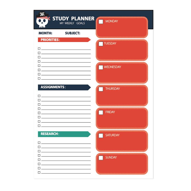 Skull A4 Study&Daily Planner Hourly Schedules Appointment Planner