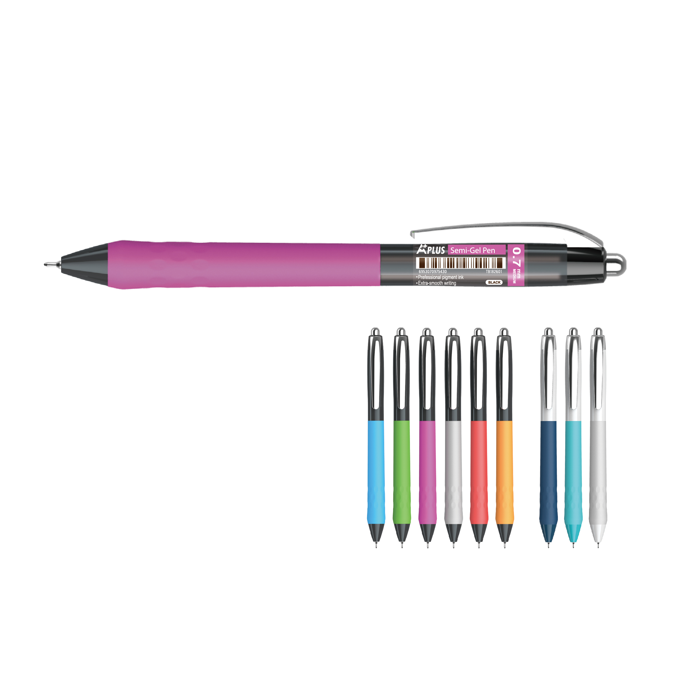 1.0mm/0.7mm Soft Grip Metal Clip Semi Gel Pen Blue Ink